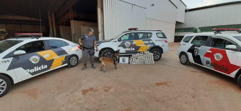 Foto: Polícia Militar - Droga detectada pelo cão “bom de faro” estava em fundo falso do semirreboque