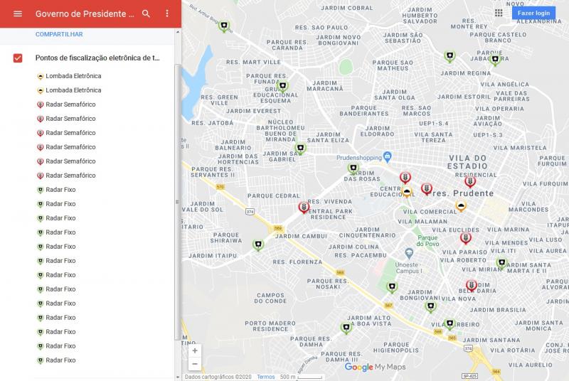 Reprodução - Mapa indica pontos que registram quando o condutor do veículo ultrapassa o sinal vermelho