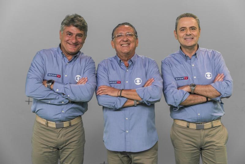 João Miguel Júnior/TV Globo - Cléber Machado, Galvão Bueno e Luís Roberto, do esporte da Globo