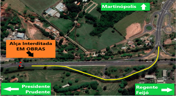 Obras na alça de saída localizada no km 560+980, sentido leste, irão causar mudanças nesta terça-feira