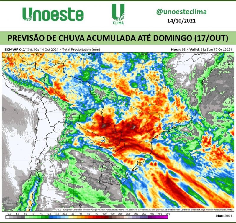 Segundo o professor, na imagem as áreas em vermelho indicam maior volume de chuva