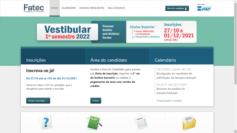 Inscrições devem ser feitas exclusivamente pelo site do vestibular das Fatecs