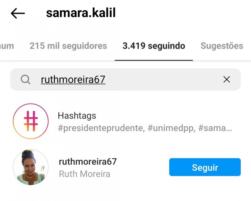 Conta da jornalista no Instagram foi seguida por Ruth Moreira