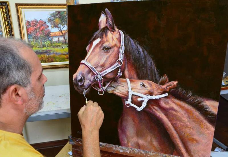 Cido Oliveira pintou a tela “Cavalos Árabes” especialmente a pedido de um príncipe