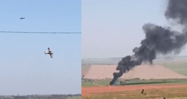 Vídeos mostram perseguição e, momentos depois, aeronave que fugia em chamas