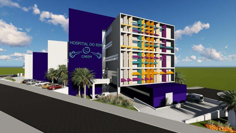 Projeto em 3D lado externo do Hospital do Rim de Prudente 