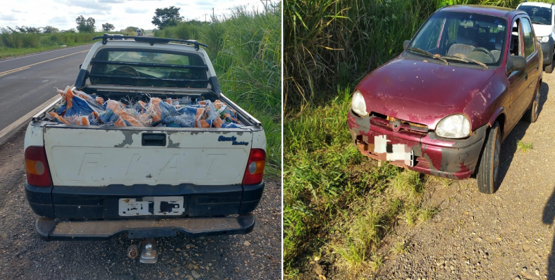 Policiais rodoviários flagraram dois carros, com placas de Teodoro Sampaio, com certa quantidade da carga em seu interior