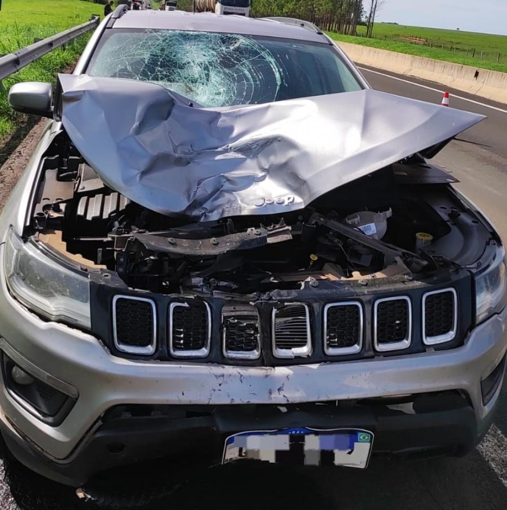 Condutor de um Jeep/Compass, com placas de Nova Andradina (MS), colidiu na traseira de uma moto Honda/CG150