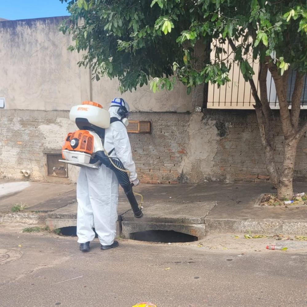 Agentes do Decen fazem nebulização em bocas de lobo e bueiros de Pirapozinho