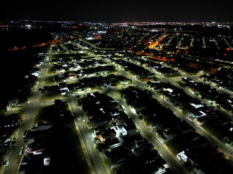 Foto aérea do Jardim Novo Prudentino, um dos bairros que alcançaram 100% de iluminação com LED em Prudente