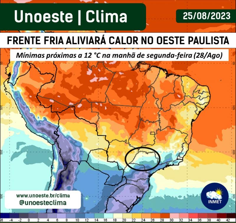 Segundo previsão frente fria aliviará calorão que vem fazendo na região