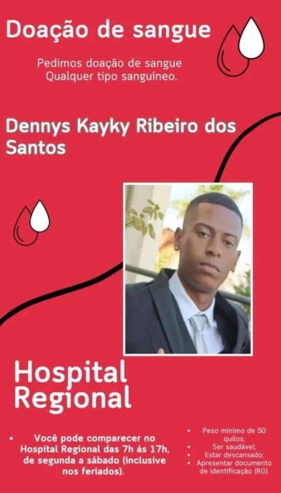 Nas redes sociais, movimentação é grande acerca de pedidos para doações de qualquer tipo de sangue para atender Dennis, de 18 anos