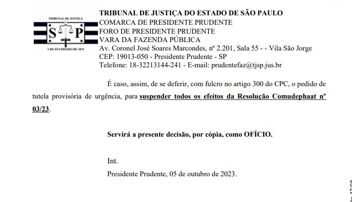 Decisão foi proferida na tarde desta quinta-feira, 5 de outubro