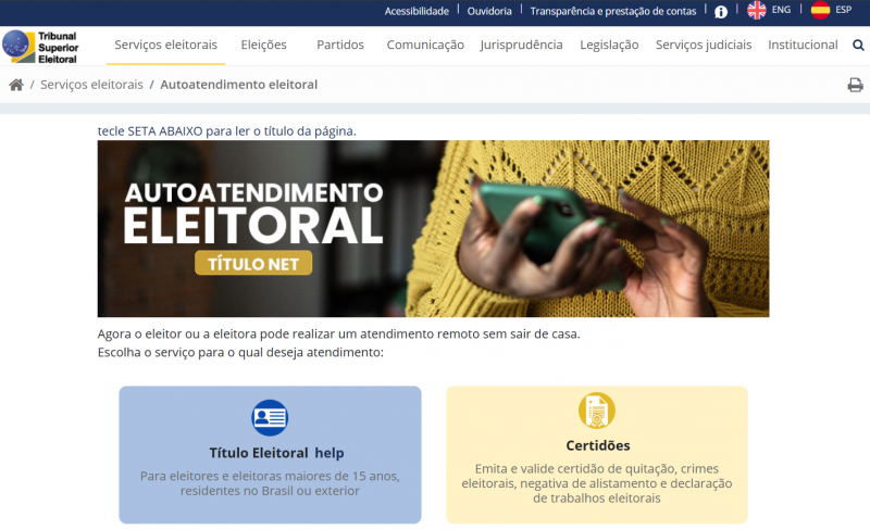 Acesso a serviços eleitorais pode ser feito pela internet