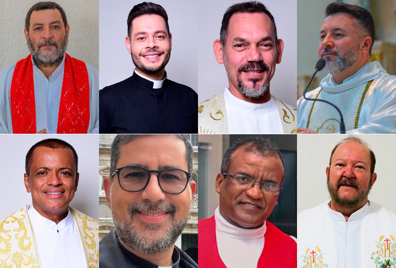 Em ordem, padres Álvaro, Giovani, Jailton, Luiz Carlos, Luiz Ignácio, Marcelo, Sivaldo e Wilson