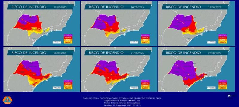 Mapa de risco de incêndio aponta região em situação de “emergência” nesta terça e na sexta-feira