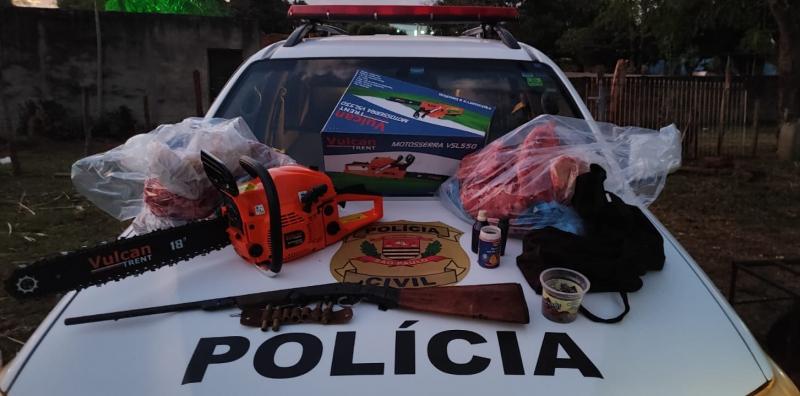Ação do Giar resultou na apreensão de carne, arma de fogo e equipamentos