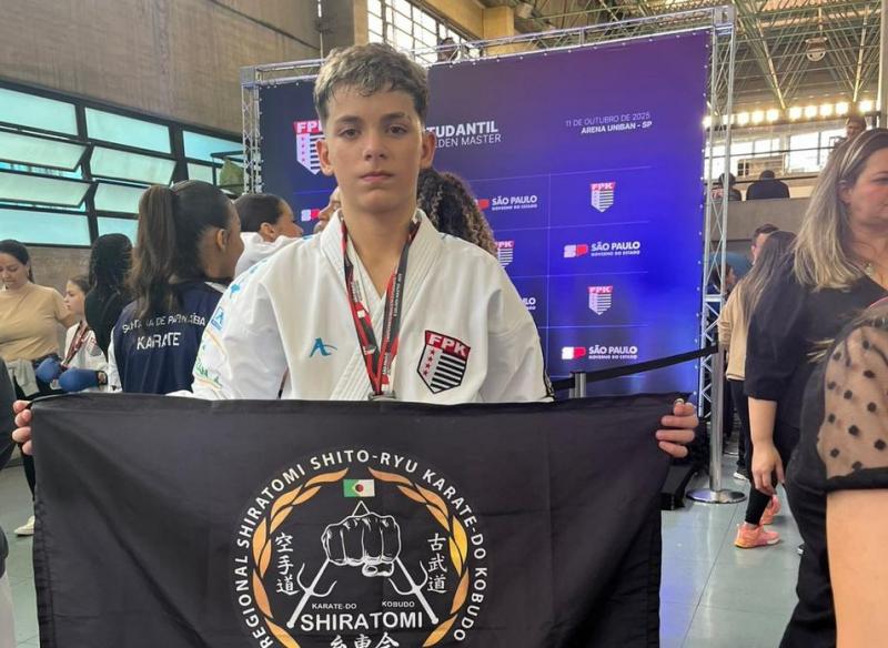 Lucas Soares Pastro, 14 anos, sagrou-se prata no Kata e bronze no Shiai Kumite na categoria cadete