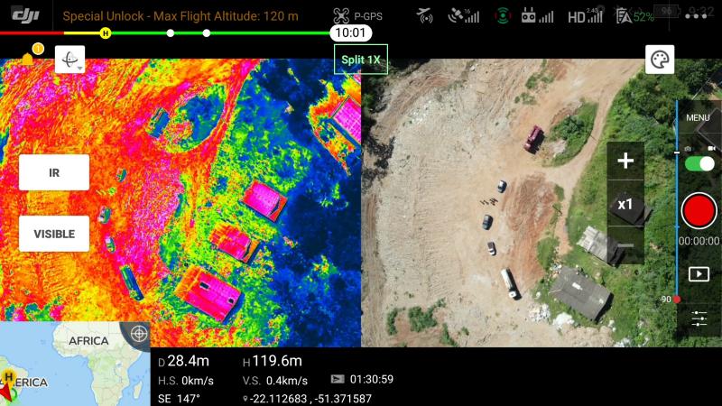 Vistoria com drone do 8º Baep apontou a redução da temperatura no local do incêndio