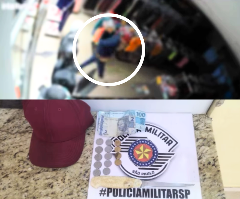 Em Rancharia, PM identifica autor de roubo, apreende faca e recupera dinheiro