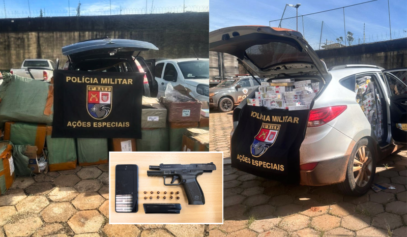 Dois motoristas foram flagrados com cargas e arma e dois veículos foram abandonados