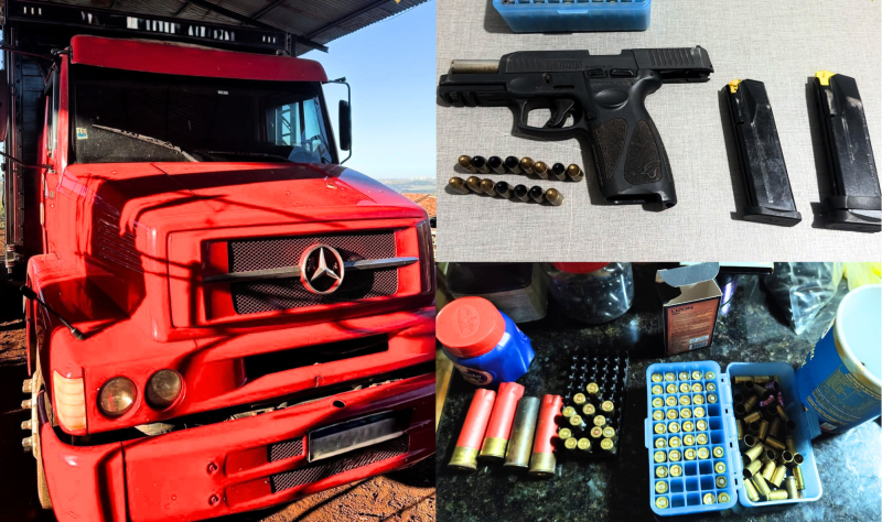 Investigação apreendeu arma de fogo e munições, além de caminhão utilizado nas subtrações