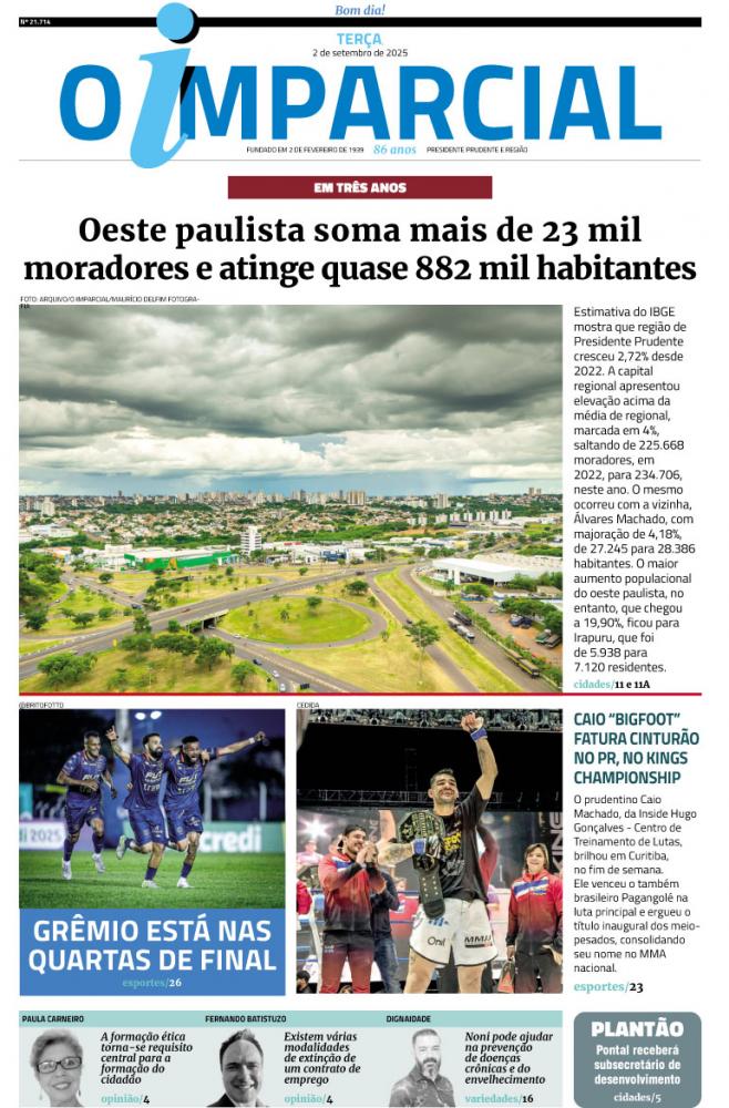 Oeste paulista soma mais de 23 mil moradores e atinge quase 882 mil habitantes - Oeste paulista cataloga crescimento populacional de 2,72% em 3 anos, revela estimativa do IBGE