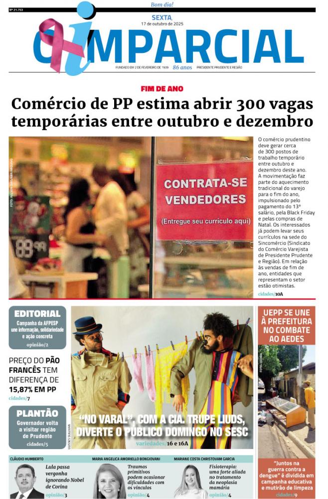 Comércio de PP estima abrir 300 vagas temporárias entre outubro e dezembro - Comércio de Prudente tem expectativa de abrir 300 vagas para contratações temporárias