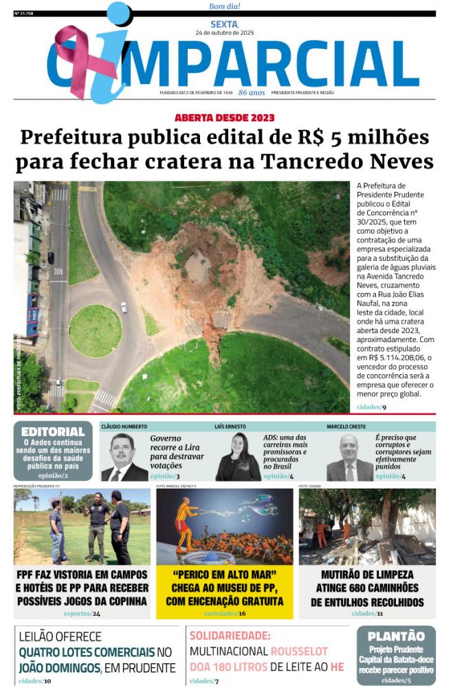 Prefeitura publica edital de R$ 5 milhões para fechar cratera na Tancredo Neves - Prefeitura de Prudente publica edital de R$ 5 milhões para fechar cratera na Tancredo Neves