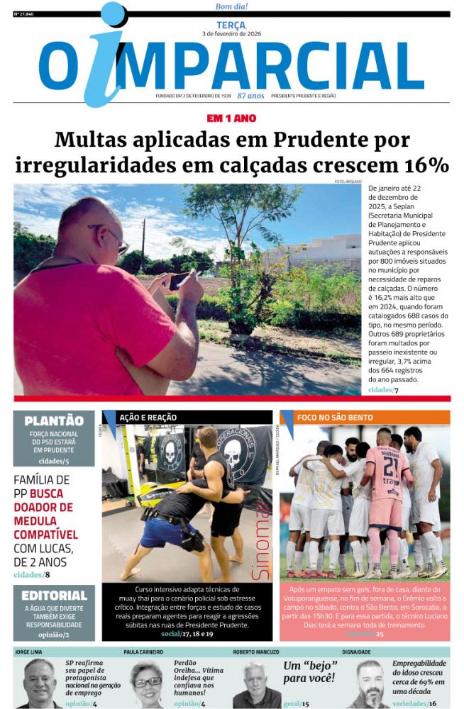 Multas aplicadas pela Prefeitura de PP por irregularidades em calçadas aumentam 16% em um ano - Multas aplicadas em Prudente por irregularidades em calçadas crescem 16%