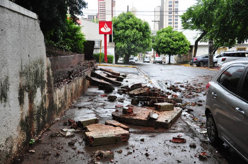 José Reis - Muro de aproximadamente 12 metros cedeu na tarde de ontem, em Prudente, após chuva