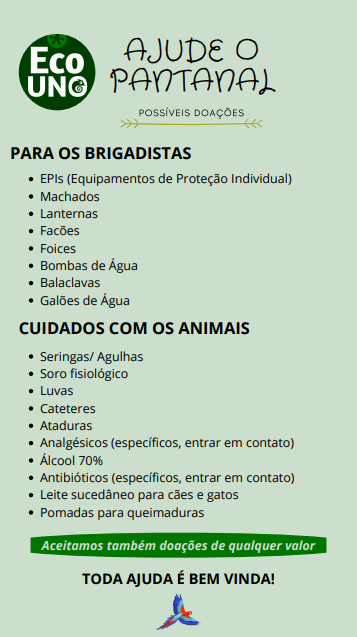 campanha arrecada doações para ajudar pantanal em chamas