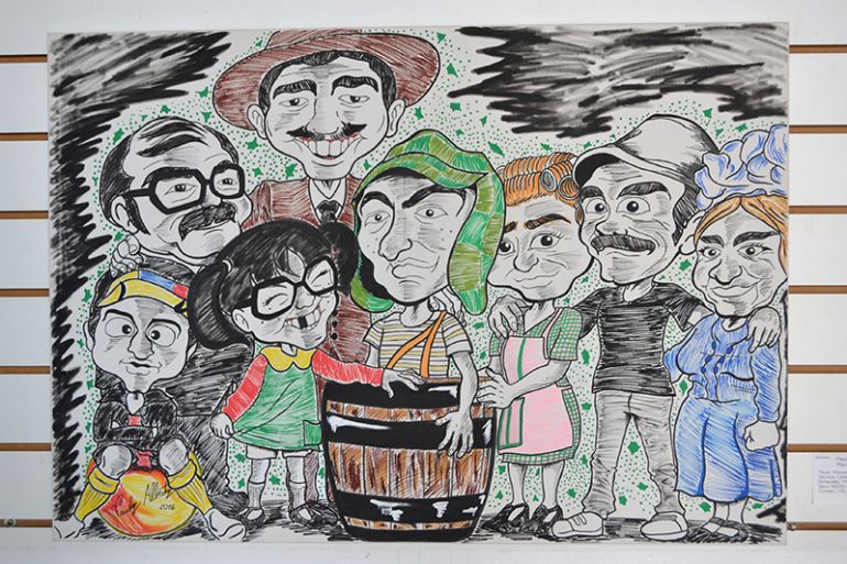 Divulgação / Secom, Chaves e sua turma estão em uma das 35 telas do artista e professor, Paulo Alberto, expostas no Centro Cultural Matarazzo