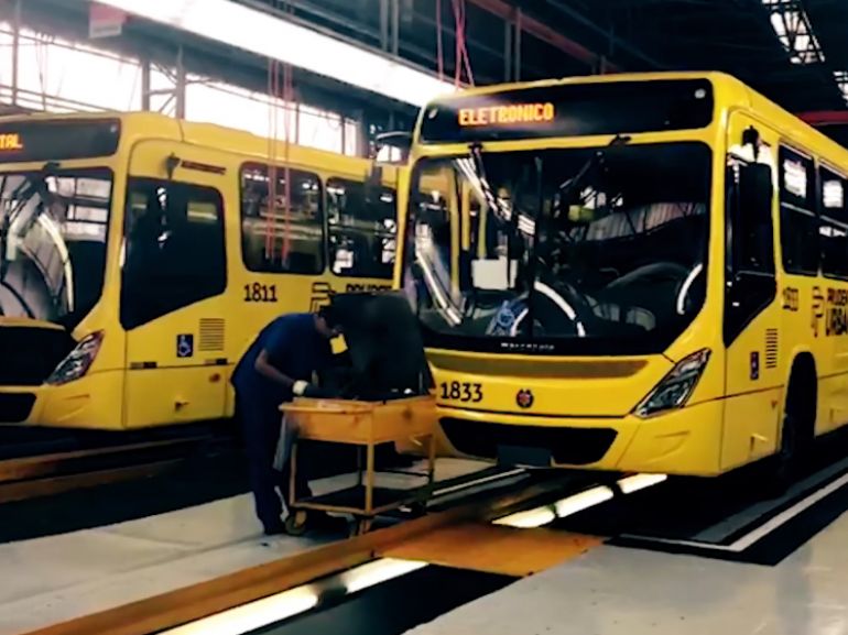 Reprodução/Prudente Urbano - Vídeo publicado pela empresa mostra veículos recém-fabricados; ônibus estão caminho