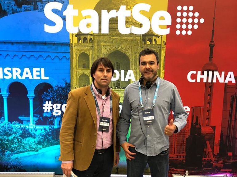 DINAMISMO Marcelo Lebedenco, da Ativa Propaganda, e Guilherme Dutra, presidente da Poloin – Associação das Empresas Produtores de Software do Oeste Paulista, na Fintech Conference 2018, ontem, em São Paulo