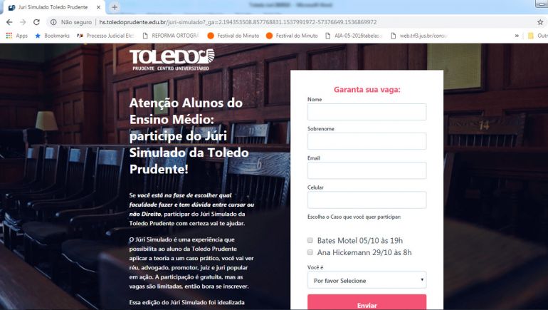 Reprodução - Inscrições podem ser efetuadas pelo site www.toledoprudente.edu.br; vagas são limitadas