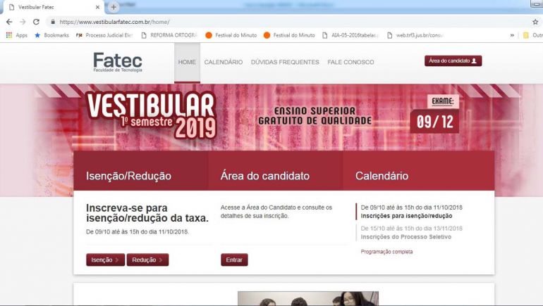 Reprodução - Formulário específico, para as duas inscrições, está disponível no site www.vestibularfatec.com.br